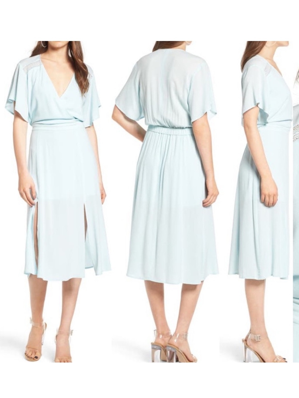 Leith Pale Blue Surplice Midi Dress